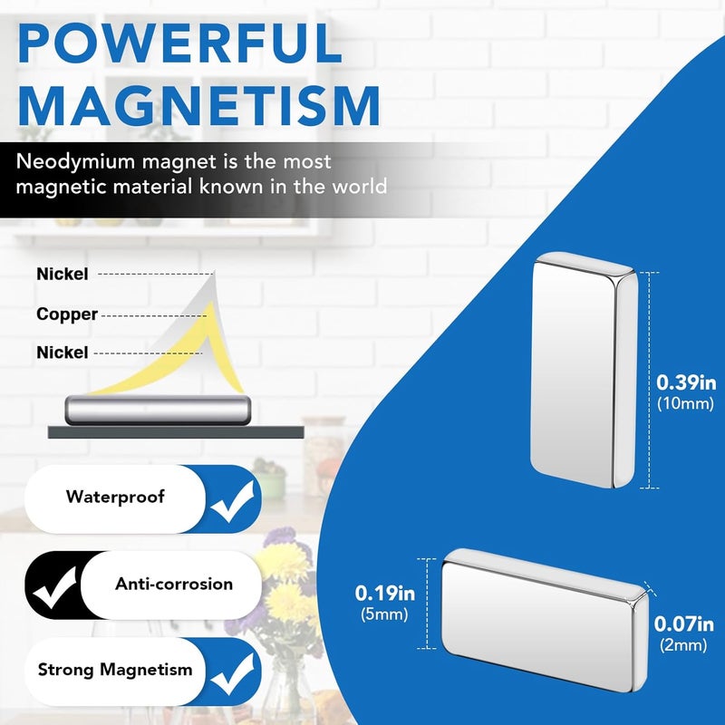 LOVIMAG 10x5x2mm Small Bar Magnets, Rare Earth Magnet Strong, 120Pcs Neodymium Magnets for Crafts, Whiteboard, Fridge, Science, Office and DIY - Image 2